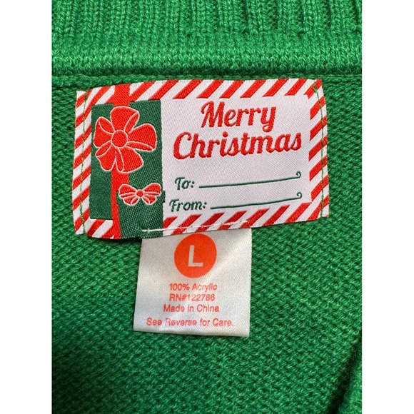 Ugly Christmas Sweater Cardigan Women's Large Green Red‎ Striped Gifts Stockings - Picture 6 of 6
